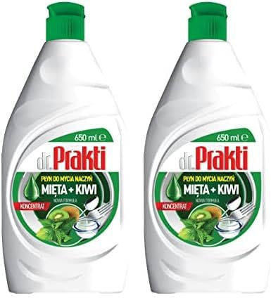 dr.Prakti Líquido Lavavajillas Manos Menta + Kiwi, no irrita la piel, concentrado y eficaz, 650 ml (Paquete de 2)