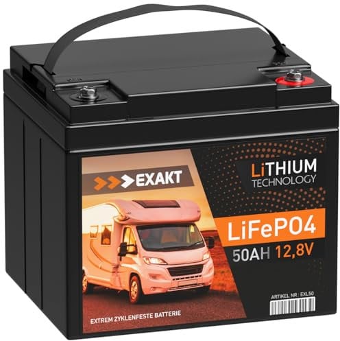 EXAKT LiFePO4 50Ah 12V Akku Lithium Batterie Solarbatterie Wohnmobil Batterie Lithium Eisenphosphat Solar inkl. BMS Bootsbatterie USV