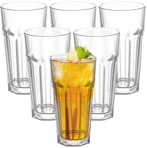 6 Stück 420ml Acryl Kunststoff Tumbler Tassen, Wiederverwendbare Trinkgläser Wassergläser, Stapelbar Acryl Becher Cocktail Gläser Unzerbrechlich Trinkbecher für spülmaschinenfestes Haus Picknick (L)