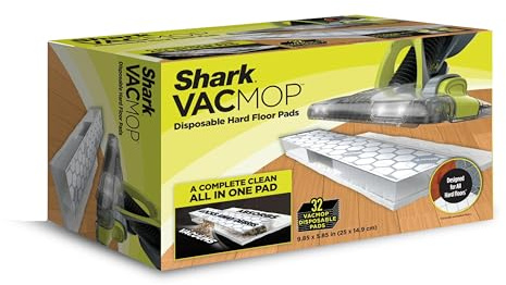Shark VACMOP Disposable Hard Floor Pad Refills, Compatible with VM252 & VM180, No-Touch Disposal, for use on All Sealed Floors - Stone, Hardwood, Laminate & Tile, (32 Count Total), VMP32