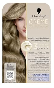 SCHWARZKOPF CREAM SUPREME 8-16 Cool Ash Light Blonde, Hair dye that provides care, Protection against damage, Neutralizes yellow tones, Beautiful and even color result, Pack of 1