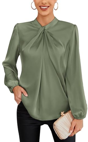 GRACE KARIN Elegant OL Business Blouse for Women UK 1950s Long Sleeve Autumn Wedding Guest Outing Shirt Tops Yellow-Green XXL