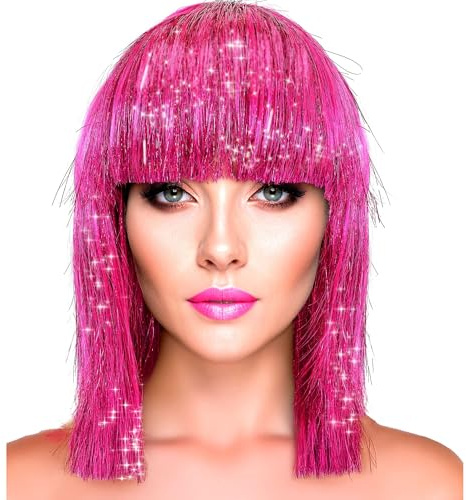 W WIDMANN MILANO Party Fashion - Bob Perücke mit Pony, Glitzer Haar für Damen, Kostüm Accessoire für Karneval & Party