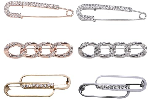 JYNXOR 6 Pcs Brosche Damen, Broschen Für Kleidung, Broschen & Anstecknadeln Für Damen Gold Silber,Sicherheitsnadel Strass Pullover Clip Schal Clip Kleid Kleidungsstück Dekoration Zubehör Schmuch
