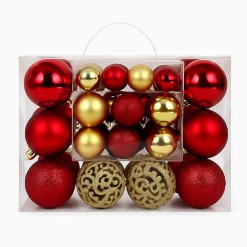 50pcs Christmas Baubles, 6cm Shatterproof Christmas Tree Balls Ornaments, Xmas Hanging Decorations for Holiday Tree & Home Décor (RED & GOLD-VARIETY PACK)