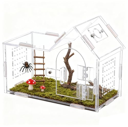 Recinto Spider - Terrario Acrílico con Puerta Magnética Y Ventilación | Casa de araña saltarina para Geckos, Ranas, lagartos, tarántulas y Mascotas arbóreas