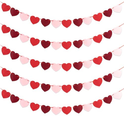 Bafiwu Herz Girlande Rot Herzen, Valentinstag Deko, Herzen Roter Filz | Romantisch Dekoration, Hängedeko, fur Heiratsantrag, Verlobung, Valentinstag Geburtstagsfeiern (C)