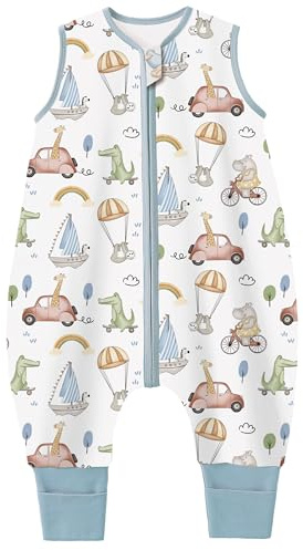 Teechodina Baby Ganzjahres Schlafsack mit Füßen 100% Baumwolle 1.5 Tog Schlafsack mit Beinen für Kinder, 1.5 Tog/Tierpark, 90cm/Baby Höhe 100-110cm