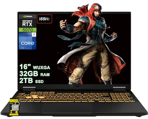 ASUS TUF Gaming F16 Laptop 16 WUXGA IPS 165Hz (100% sRGB, GSYNC) Intel 16-core i7-14650HX 32GB RAM 2TB SSD GeForce RTX 5070 (Up to 798 AI Tops) RGB Backlit Thunderbolt Hi-Res Win11 ICP Hub