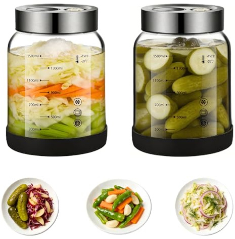 2 Stück1.5L Fermentierglas mit Gewicht: Fermentiergläser zum Fermentierglas | Mit Deckel , Kimchi Behälter für Sauerkraut, Gurken, Kefir und Gemüse