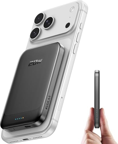 Kuulaa Slimmest iPhone Power Bank para Magsafe, 5000mAh Inalámbrico Magnético Bateria Externa con Carga Rápida USB C 20W, Bateria Portatil Compatible con iPhone 17/16/15/14/13/12 Pro/Pro MAX Series