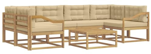 vidaXL Outdoor-Sofagarnitur mit Kissen 5 pcs Weiß und Beige, Moderner Gartensofa, Outdoor-Sitzgruppe für Patio-Relax, Lounge-Set aus Akazie, ideal für Pool und Garten