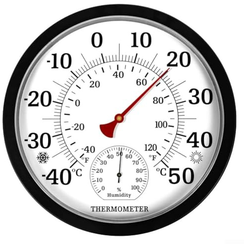 Drahtloses Thermometer Hygrometer 25cm Außen Innen Wetterstation Kunststoff Robust -40 bis 50 Grad Garten Gewächshaus Weiß Schwarz Großes Display(black)