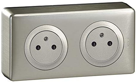 LEGRAND - Prise Electrique Double avec Plaque + Cadre Saillie Céliane Surface - Prise pour Pose en Applique avec Socle Rétractable - Fabriqué En France - Titane