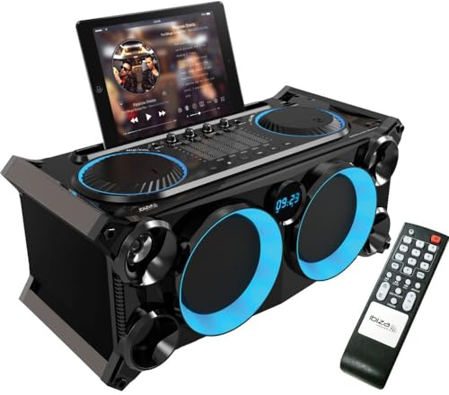 Ibiza - SPLBOX200-BK - Sistema audio portatile all-in-one da 120 W alimentato a batteria con LED sugli altoparlanti - Bluetooth, USB, SD, FM e LINE-IN - Nero
