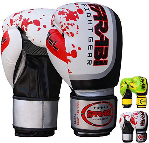Farabi Boxing Gloves for Training Punching Sparring (White Gell, 12-oz)