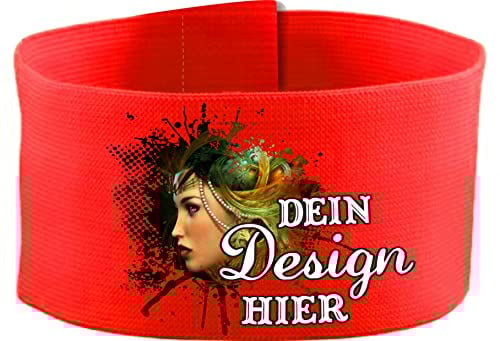 größenverstellbare Armbinde/Mediaband bedruckt mit IHREM INDIVIDUELLEM TEXT (SENIOR 25-36 cm) (Farbe rot)