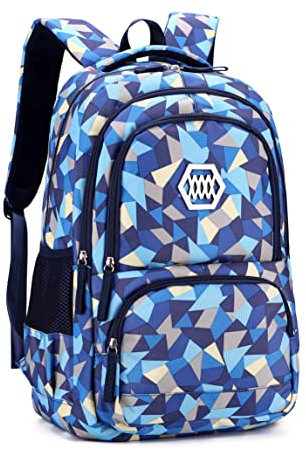 Bansusu Geometric Print Backpacks School-Bag for Boys Middle School Kids Backpacks Elementary Bookbags, Blue-L