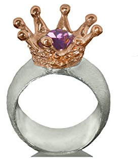 Goldschmiede Kronenring Silberring crown jewel, 925er Sterling Silber mit Rosé-Vergoldung, Krone, Silberschmuck, handgefertigter Schmuck, Ring mit Krone, Damenring breit