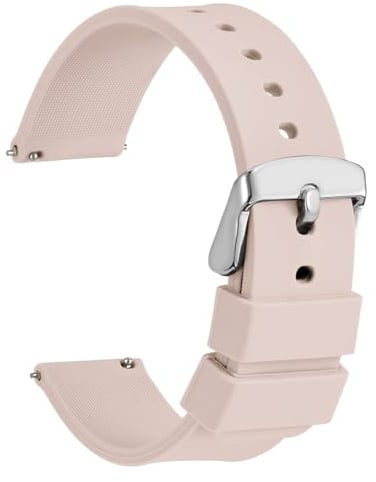 WOCCI 14mm Silikon Gummi Uhrenarmband mit Silberner Schnalle, Schnellverschluss Armband für Damen und Herren (Rosa)