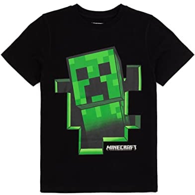 Minecraft T-Shirt Jungen Creeper Innerhalb Schwarzer Kurzarm-Gamer-Top 7-8 Jahre