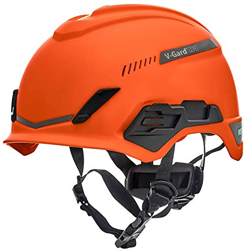 MSA V-Gard H1 Trivent Safety Climbing Helmet - Ventilated - Orange - 52–64 cm - Hard hat with chinstrap for Work at Height and Rescue - EN12492 & ANSI