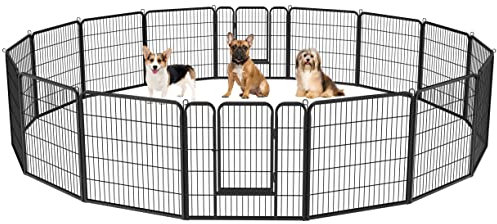 Yaheetech Parc pour Chien 16 Panneaux Cage pour Chien Interieur Enclos Chiens Chiots Lapins Exterieur avec Porte Métal 80 x 80 cm Noir