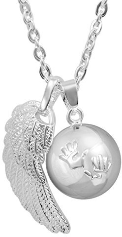 AEONSLOVE Collier Bola de Grossesse avec Chaine, Bijoux Bola de Naissance Pendentif Empreintes Annonce Grossesse Mamie Femmes Enceinte Cadeau Original Noel