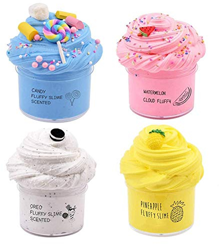 4Pcs Butter Slime Kit,DIY Fluffy Ananas Wolke Schleim,Pink Watermalon Schleim,Coffee Flauschige Slime,Blue Candy Slime, White Slime Schlamm Duft Entlastung Charme Lehm Kinder Putty Spielzeug