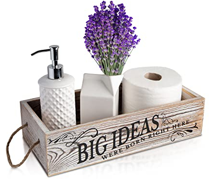 Badezimmer-Dekor-Box, 2 Seiten mit lustigen Sprüchen – perfekt für Bauernhaus-Badezimmerdekoration, rustikale Badezimmer-Dekor, lustiger Toilettenpapierhalter – rustikales Weiß