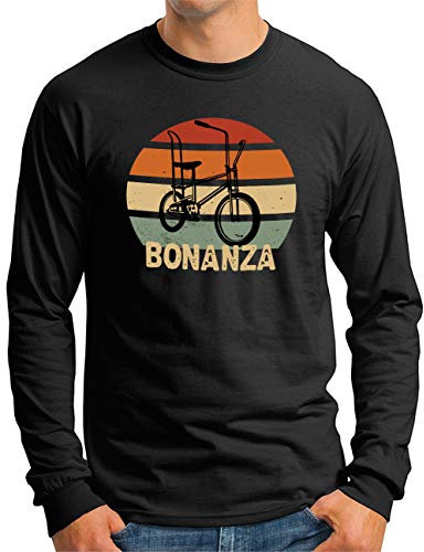 OM3® Bonanza Fahrrad Langarm Shirt - Herren - Retro Vintage Rad Bonanzarad IV - Schwarz, L