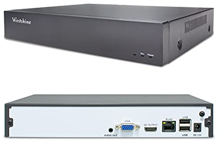 WESTSHINE 4K NVR 16CH Grabadores de vigilancia, 16 Canales Grabador de Video en Red, Vista remota fácil, Alertas de Movimiento Inteligente, Admite hasta 16 cámaras IP 8MP/4K(sin Disco Duro)