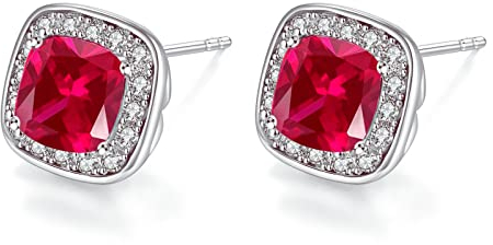 VONSSY Boucles d'oreilles hypoallergéniques avec pierres précieuses, boucles d'oreilles en cristal de zircone cubique brillante 5A, plaqué platine 18 carats, poteaux en argent sterling 925 (grenat)