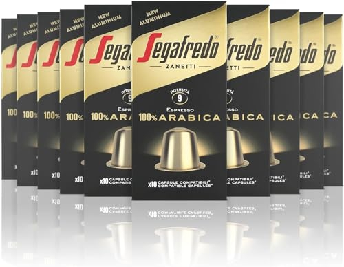 Segafredo Zanetti 100 Cápsulas de Aluminio Compatibles con Nespresso Café 100% Arábica Sabor Suave y Aromático (10 Cajas de 10 Cápsulas) - Adecuadas para Máquinas Nespresso Original