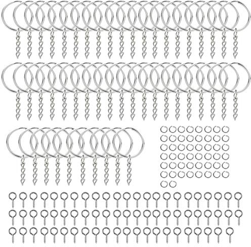 Anillas para Llaveros, 150 Piezas Arandelas Llavero, Anillo de Llave Metal, Argollas Abiertas Anilla de Llavero y Tornillo de Ojo de Metal Llavero para Llaves Manualidades DIY Bisutería Plata
