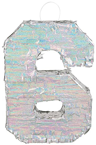 Boland - Zahlen Pinata, Größe 40 x 28 x 8 cm, holografische Ziffer, Nummer, Silber, Jubiläum, Geburtstag, Dekoration, Party-Spiel