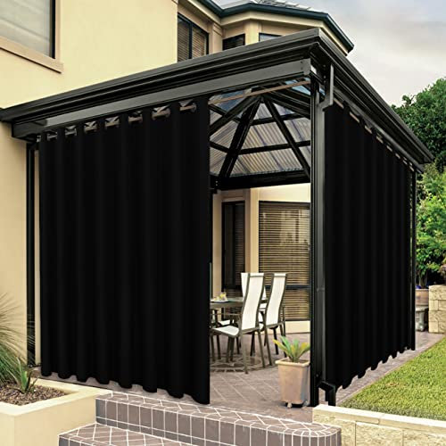 BONZER Wasserdichte Outdoor-Vorhänge für Terrasse, extra breite Ösen, Sonnenlicht blockierend, Außenvorhänge für Pavillon, Veranda, Pergola, Pavillon, 1 Stück, 387 x 244 cm, Schwarz