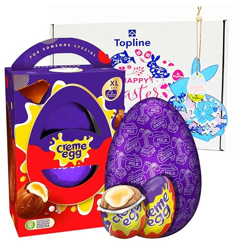 Easter Eggs Chocolate Hamper for Easter Gifts - Large 255g Dairy Milk Creme Egg Chocolate Egg with Mini Eggs & Topline Hanging Decoration. Chocolates Gift Box for Kids Easter Egg Hunt, Easter Basket