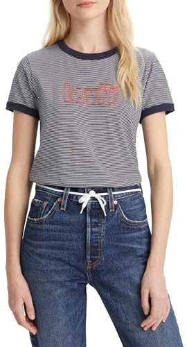 Levi's Damen Graphic Perfect Ringer Tee GR PERFECT RINGER TEE T-Shirt, Poster Logo Teeny Night Sky, L