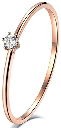 Whoiy 14K Rotgold Ringe Trauringe Klassischer Stil mit Diamant 0.05ct Geburtstagsgeschenk für Frauen Rose Gold Gr.56 (17.8)