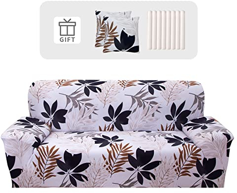 Lydevo Housse de Canapé 3 Place Housse Canapé Extensible avec Accoudoir avec 2 Housses de Coussin Couverture de Canapé Élastique Universelle Antidérapante Revêtement de Canapé(3 Places,Forêt Végétale)