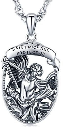 St Michael Anhänger Herren Halskette 925 Sterling Silber Saint Michael Erzengel Medaille Amulett Halskette Schmuck für Herren Damen (A-Saint Michael)