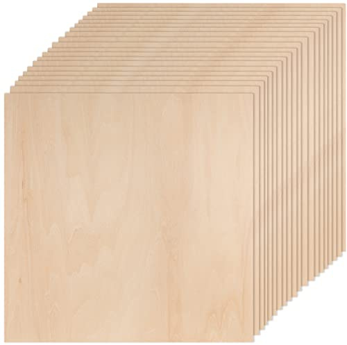 ZEONHAK 20 Pack 25.4 x 25.4cm Square Craft Wood Sheets, 3mm Wooden Plywood for DIY