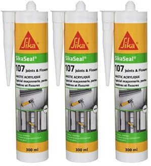 Lot de 3 mastics acryliques SIKA Sikaseal 107 Joint et fissure - Blanc - 300ml