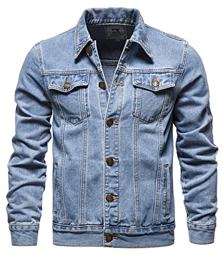 SHENGSHIYU Jeansjacke Herren Langarm Henry-Kragen Vintage Jacke Herren Casual Komfortabel Temperament Casual Jacke Herren Slim Fit Jugend Täglicher Verschleiß Übergangsjacke A-Blue XXL