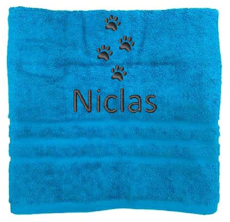 Pet-Jos Pfoten Personalisiertes Handtuch mit Namen Schön gestickter Name Handbadetuch 100% Baumwollhandtuch Personalized Custom Towel with Name (140 x 70 cm, Pfoten)