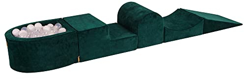 MEOWBABY Schaumstoff Bausteine Kinder - Bausteine XXL aus Schaumstoff mit Bällebad und 100 Bälle für Kinder - Baby Softbausteine zum Klettern, Samt, Dunkelgrün