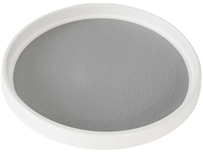 INTIRILIFE Plato giratorio redondo de 360 grados en Blanco - Gris - 30 cm - Placa giratoria antideslizante para especias, porta especias, organizador giratorio para nevera o cocina