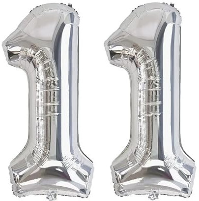 Vthoviwa 40 Zoll/18 Farbens Luftballon Zahlen 11 Silbrig, Luftballon 11. Geburtstag Foil Ballon, 0123456789,10-19,20-25,30,40,50,60,70,80,90, Folienballon 11 Party Dekoration Helium Unterstützen