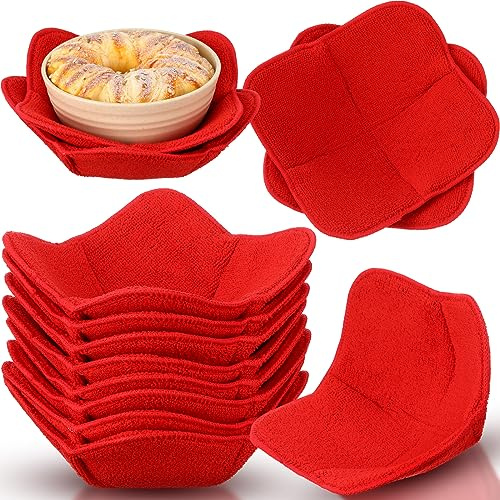 Uiifan Set of 20 Bowl Cozy Microwave Safe Cold Hot Bowl Holder Keeps Your Hand Safe Microwave Huggers Heat Resistant Pads for Dish Soup Plate Pot, 7.5 x 7.5 x 3.5 Inch (Red)